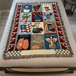 VTG “12 Months Of The Year”BLANKET/Throw Vicky Howard 52” X 71” Farmhouse EUC